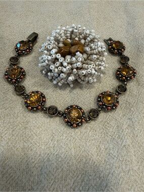 Boho retro bead statement ring amber tone link bracelet set
